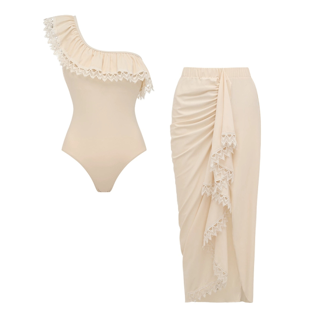 Lace Ruffle One-Piece Swimsuit Set