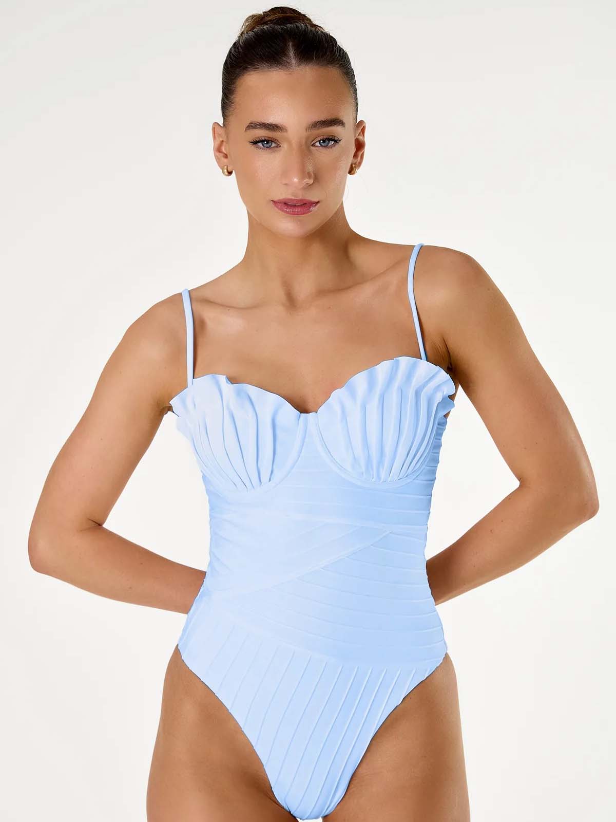 Solid Color Pleated Swimsuit Removable Shoulder Straps