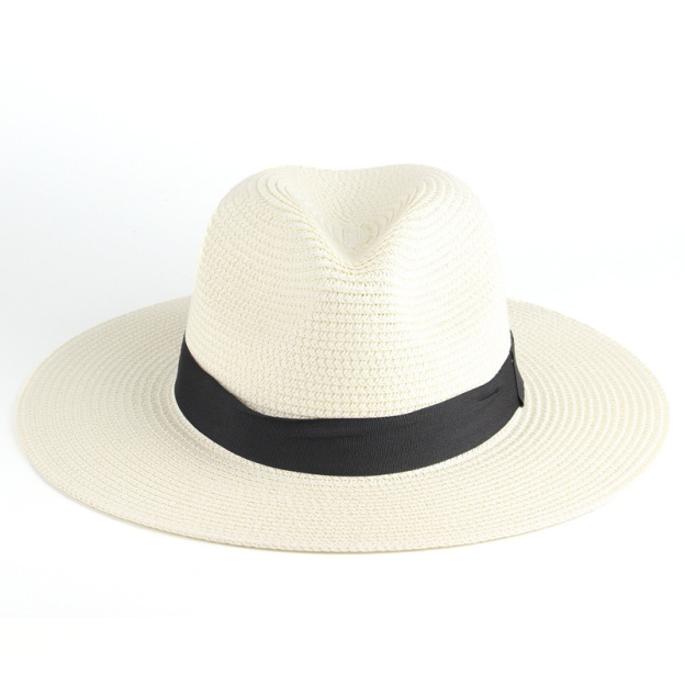 Straw Sun Hat With Wide Brim Flat Crown and Contrast Band Suitable for Vacation Styling
