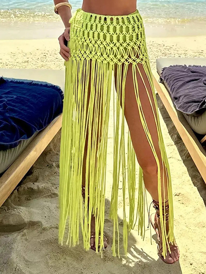Sexy Solid Color Beach Braided Bikini And Cover Up
