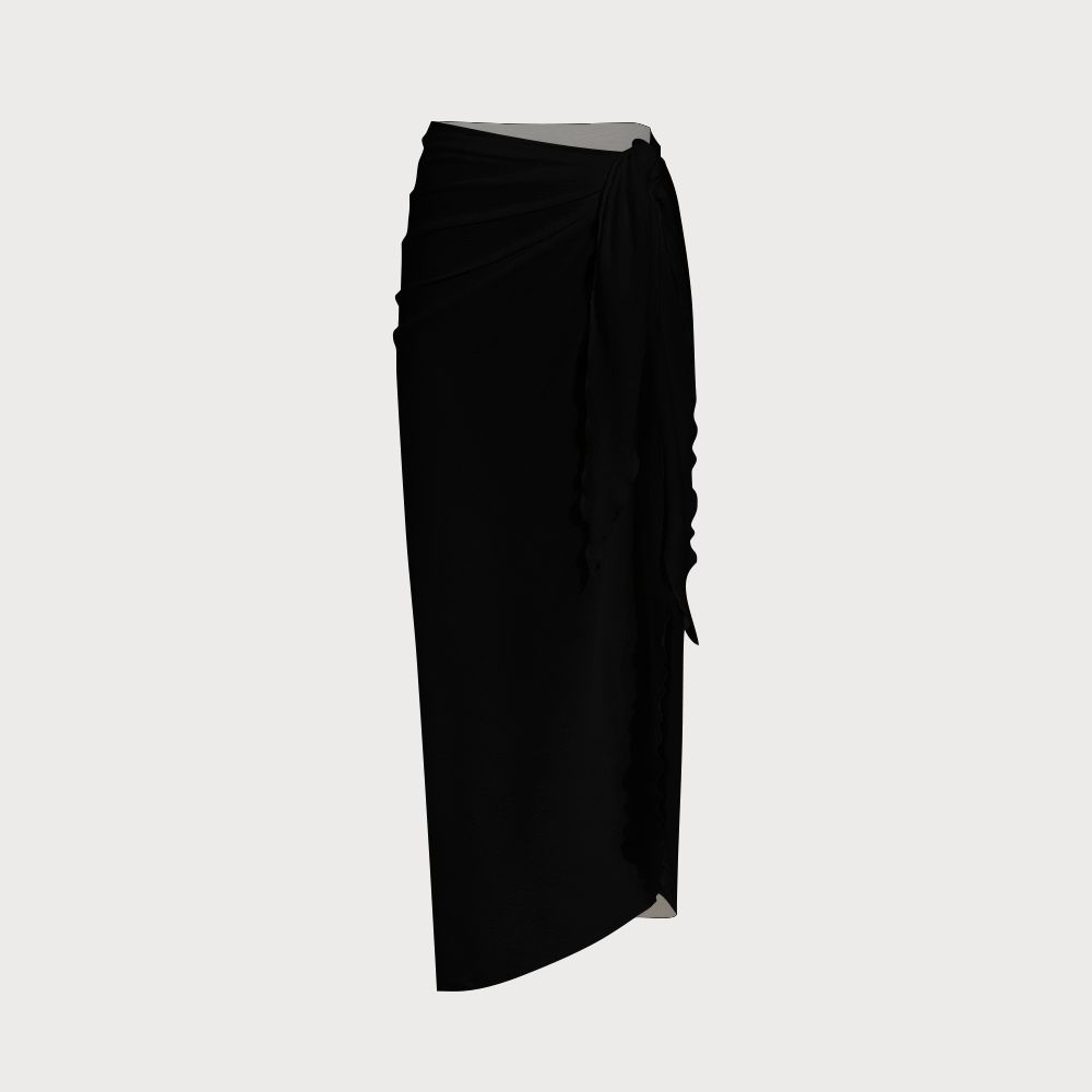 Contrast Halter Swimsuit with Irregular Ruffle Sarong Swimsuit Set