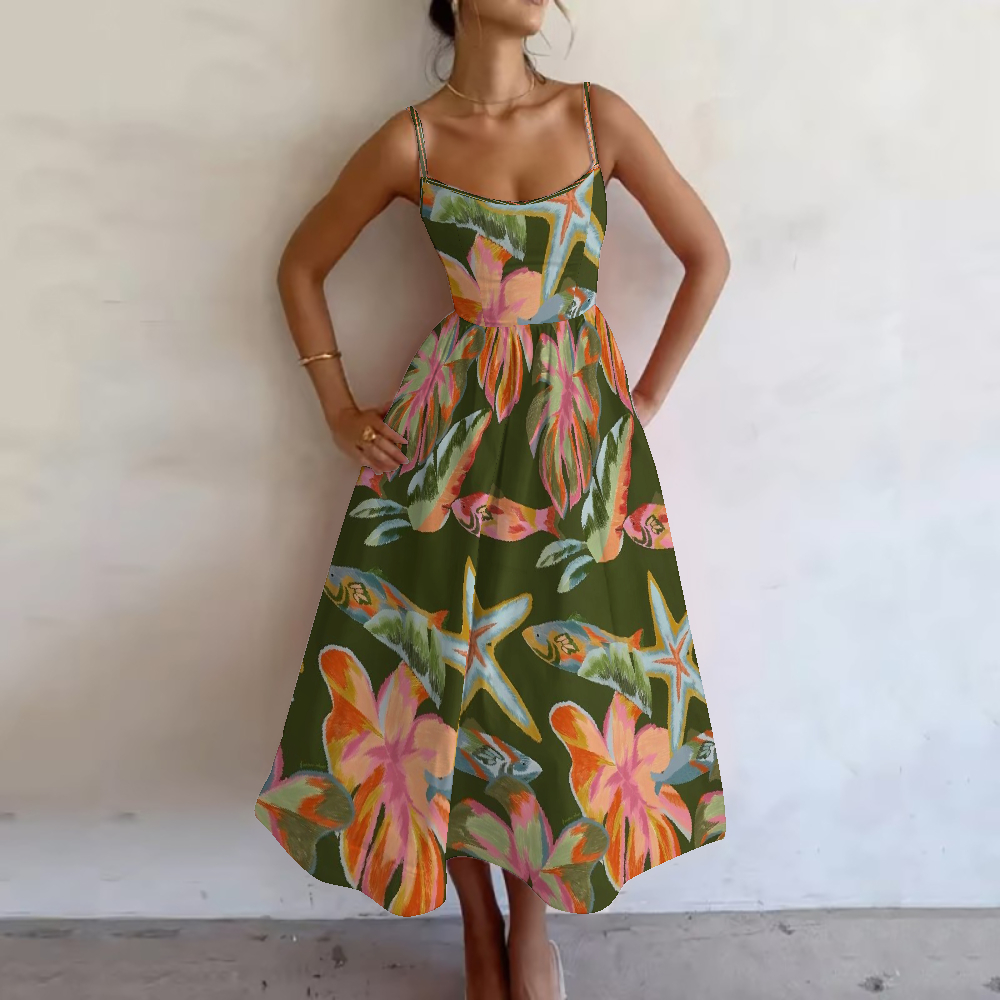 Women's Tropical Jungle Bloom Printed Slip Dress