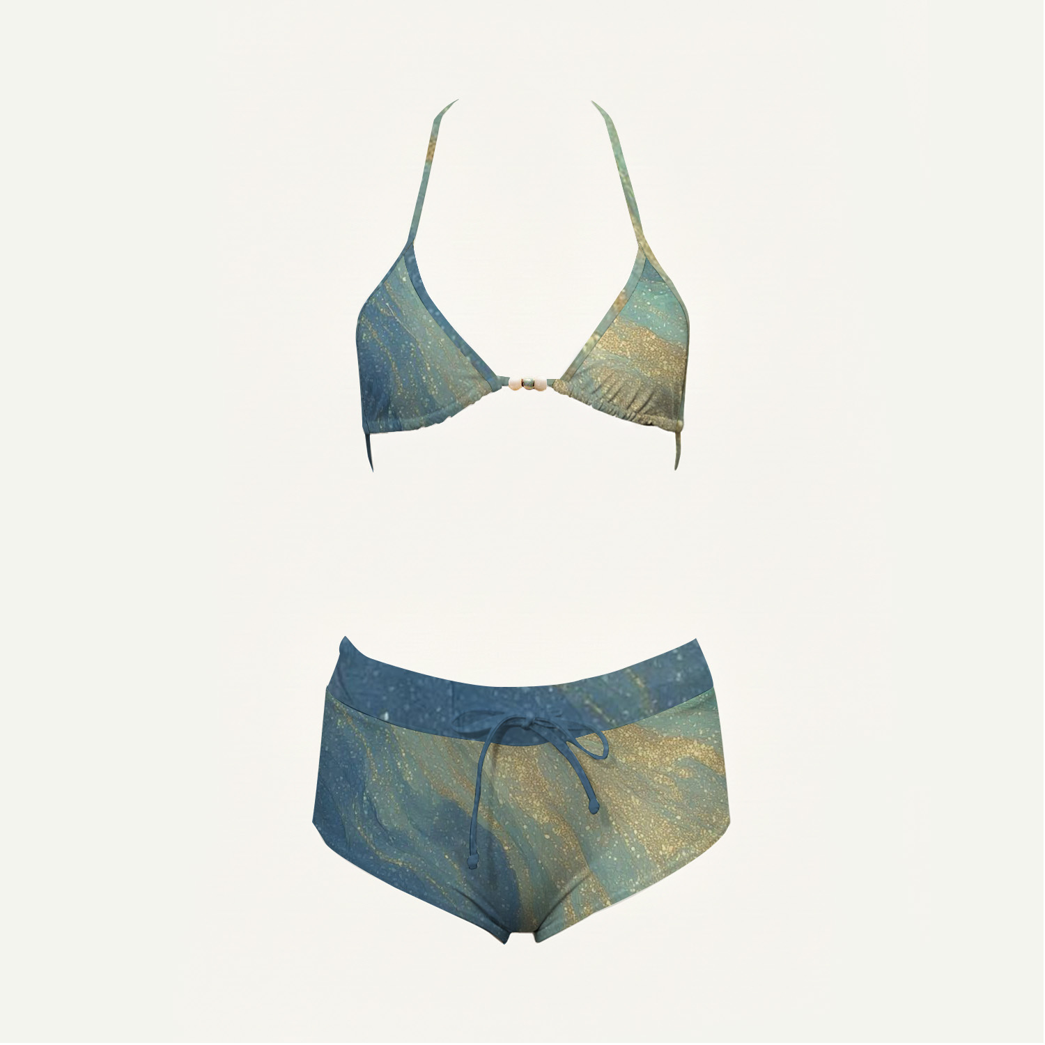 Golden Galaxy Print High-Waisted Triangle Bikini Set