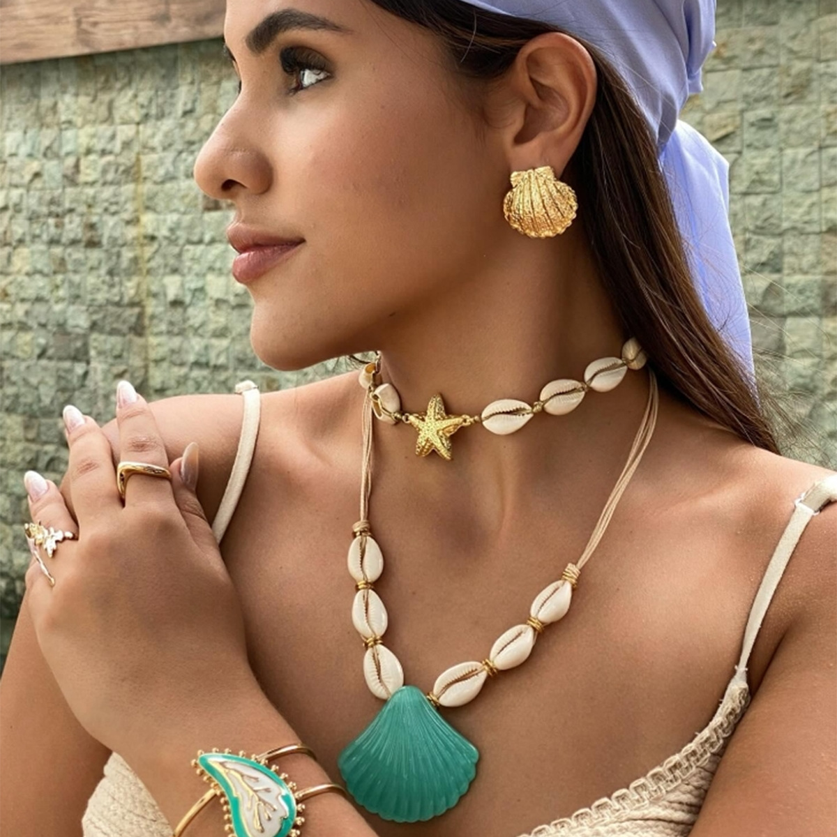 Ocean Style Green Shell Pendant Necklace Summer Beach Jewelry for Women