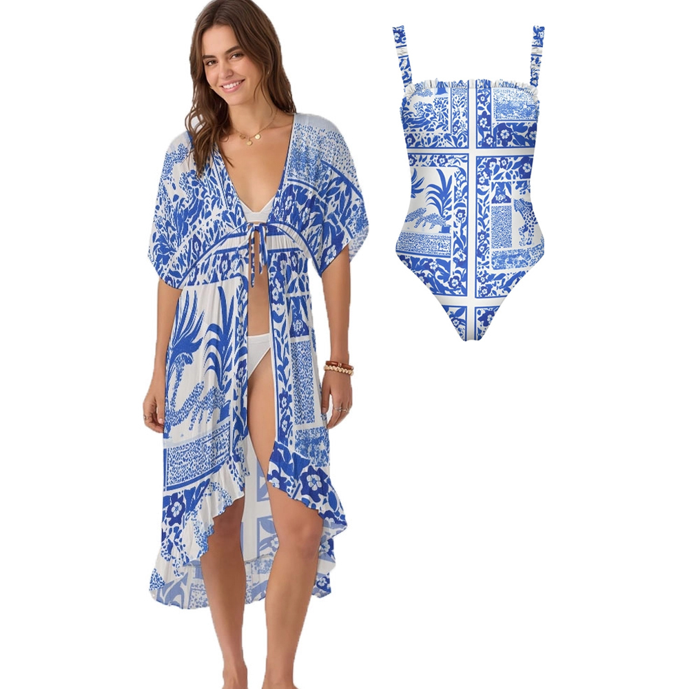Geometric Floral One-Piece Set