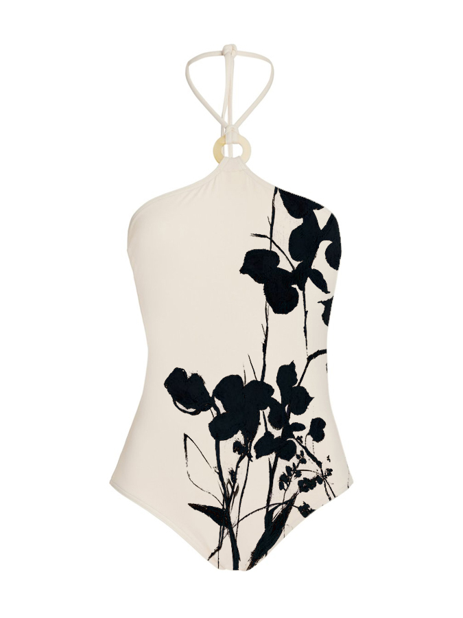 Draw Print Halter One Piece And Cover up