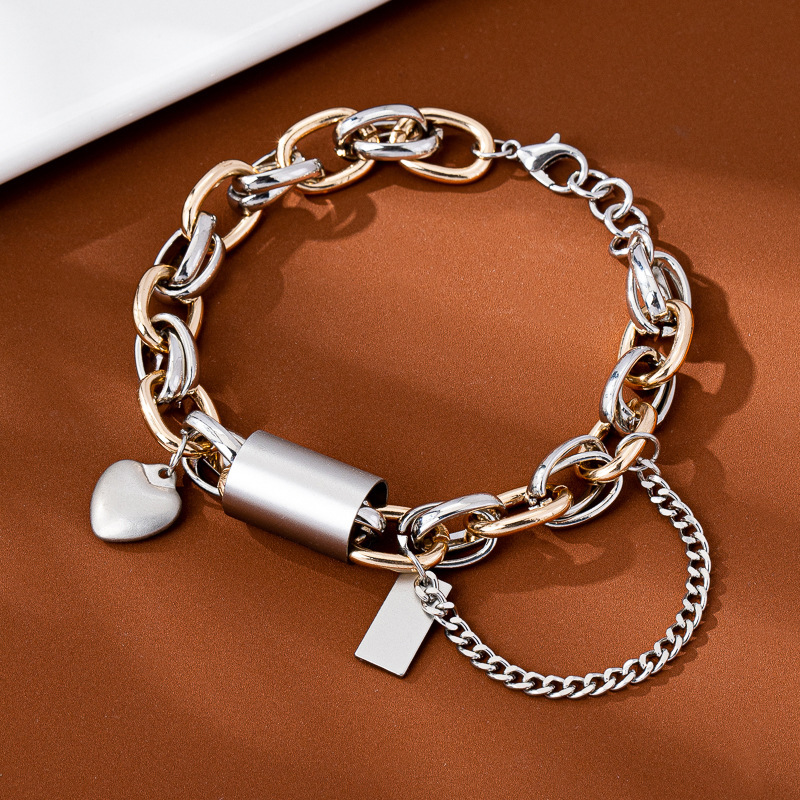 Gold and Silver Chain Bracelet Heart Charm Mixed Metal Fashion Jewelry for Women