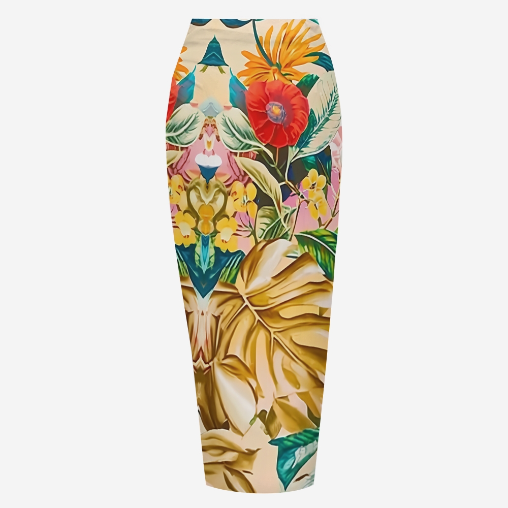 Tropical Floral One-Piece Swimsuit with Matching Sarong Skirt