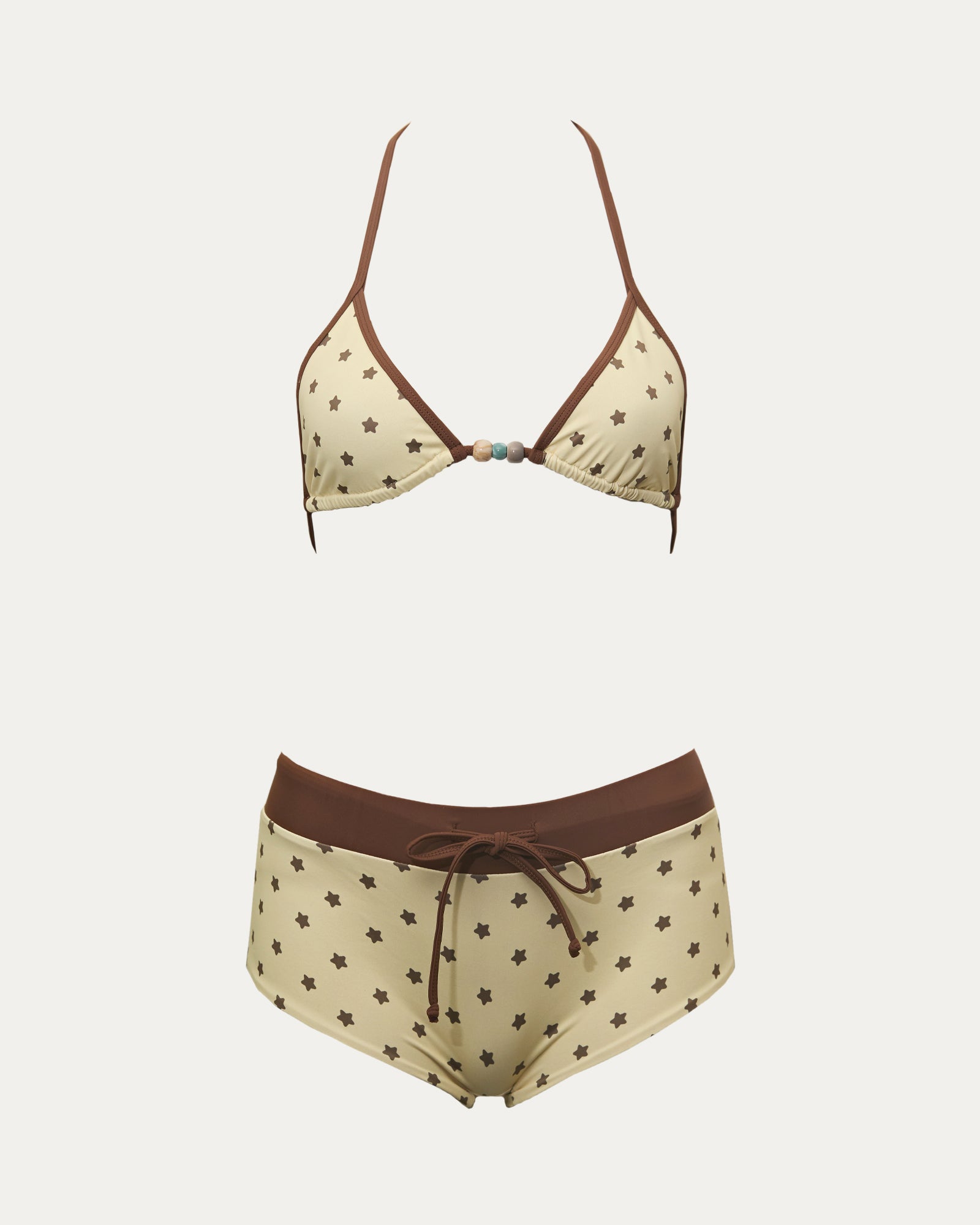 Cream Star Print High-Waisted Triangle Bikini Set