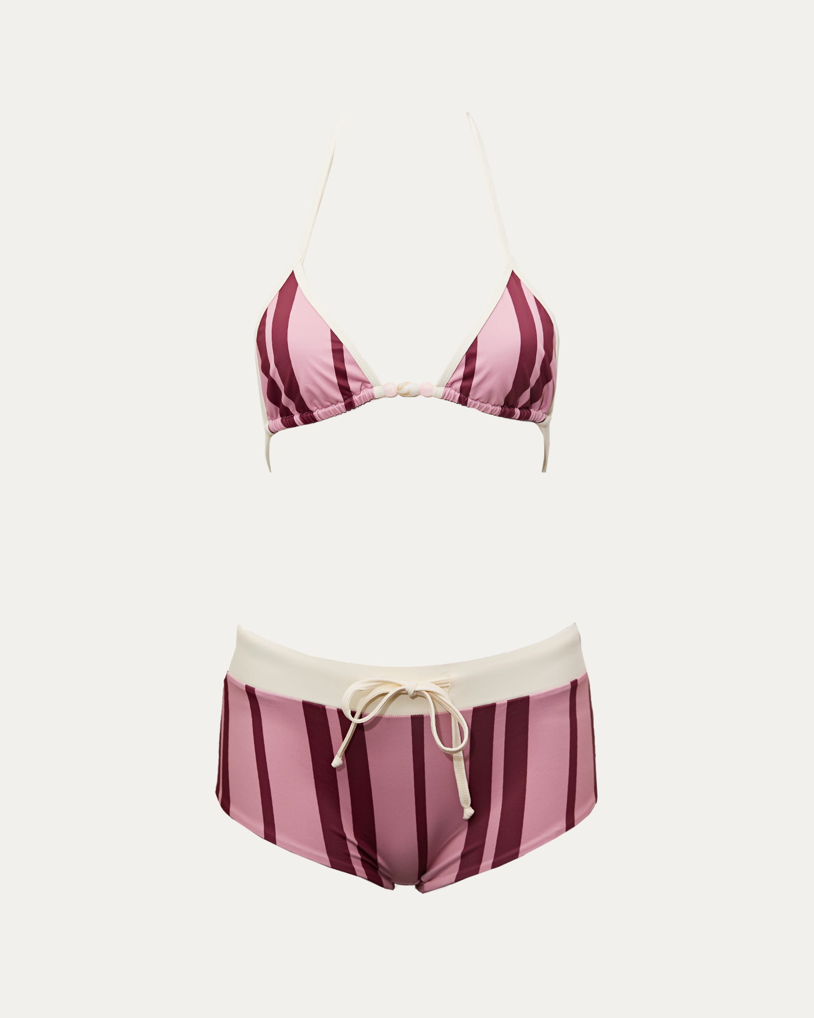 Berry Stripe High-Waisted Triangle Bikini Set