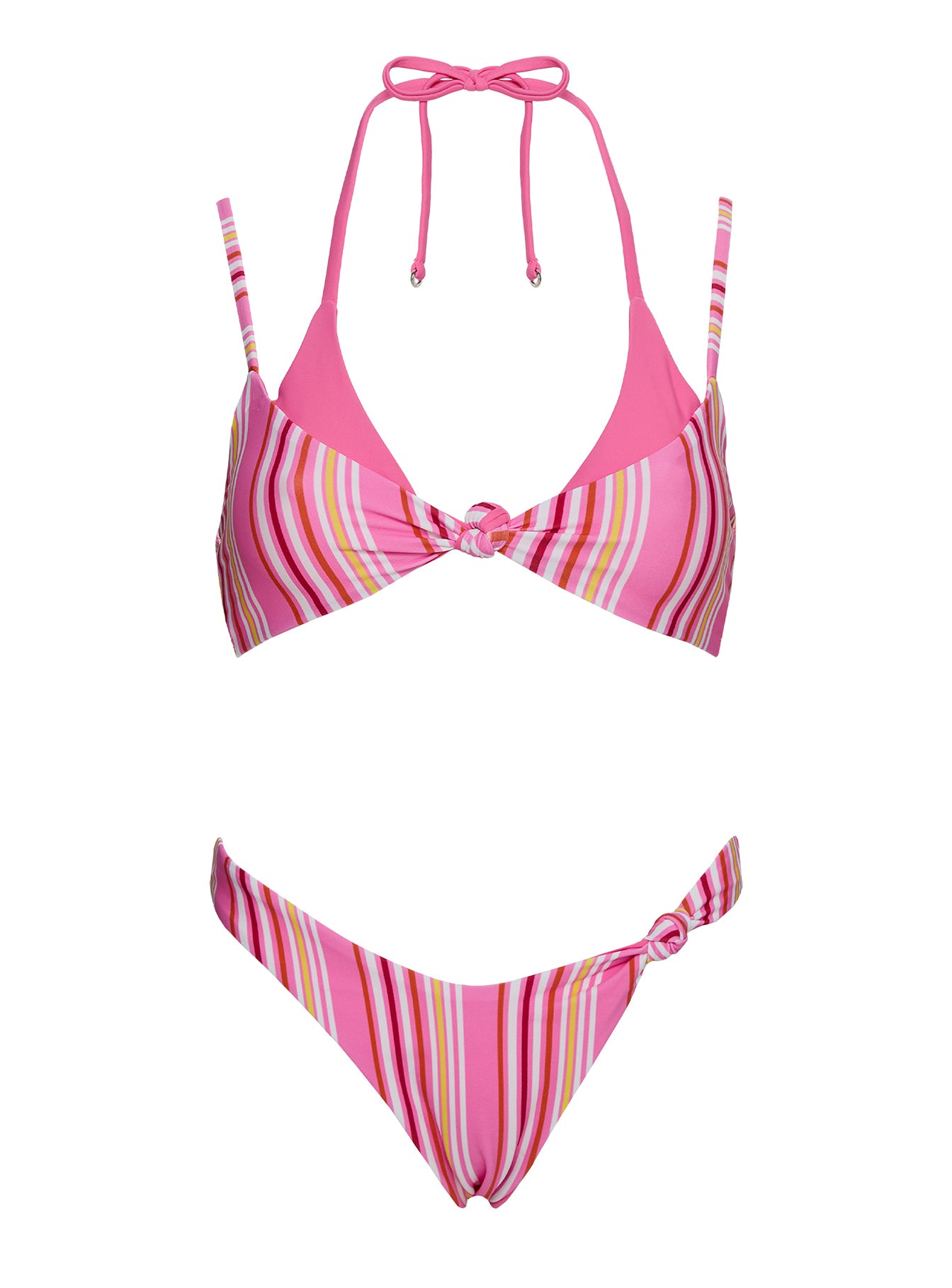 Melesa Knotted Cheeky Bikini Bottom Pink Stripe