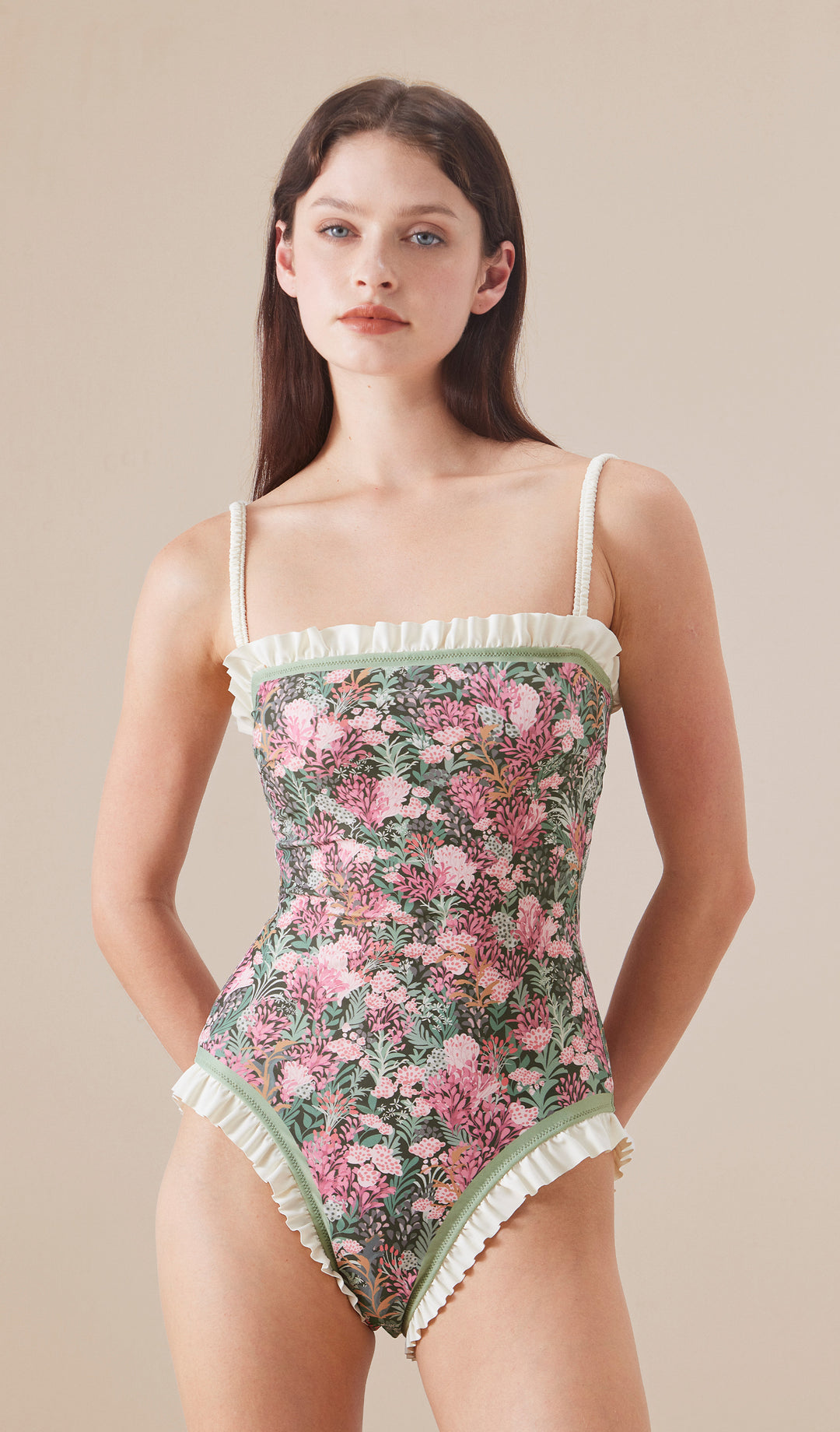 Reversible Ruffle Floral One Piece Swimsuit