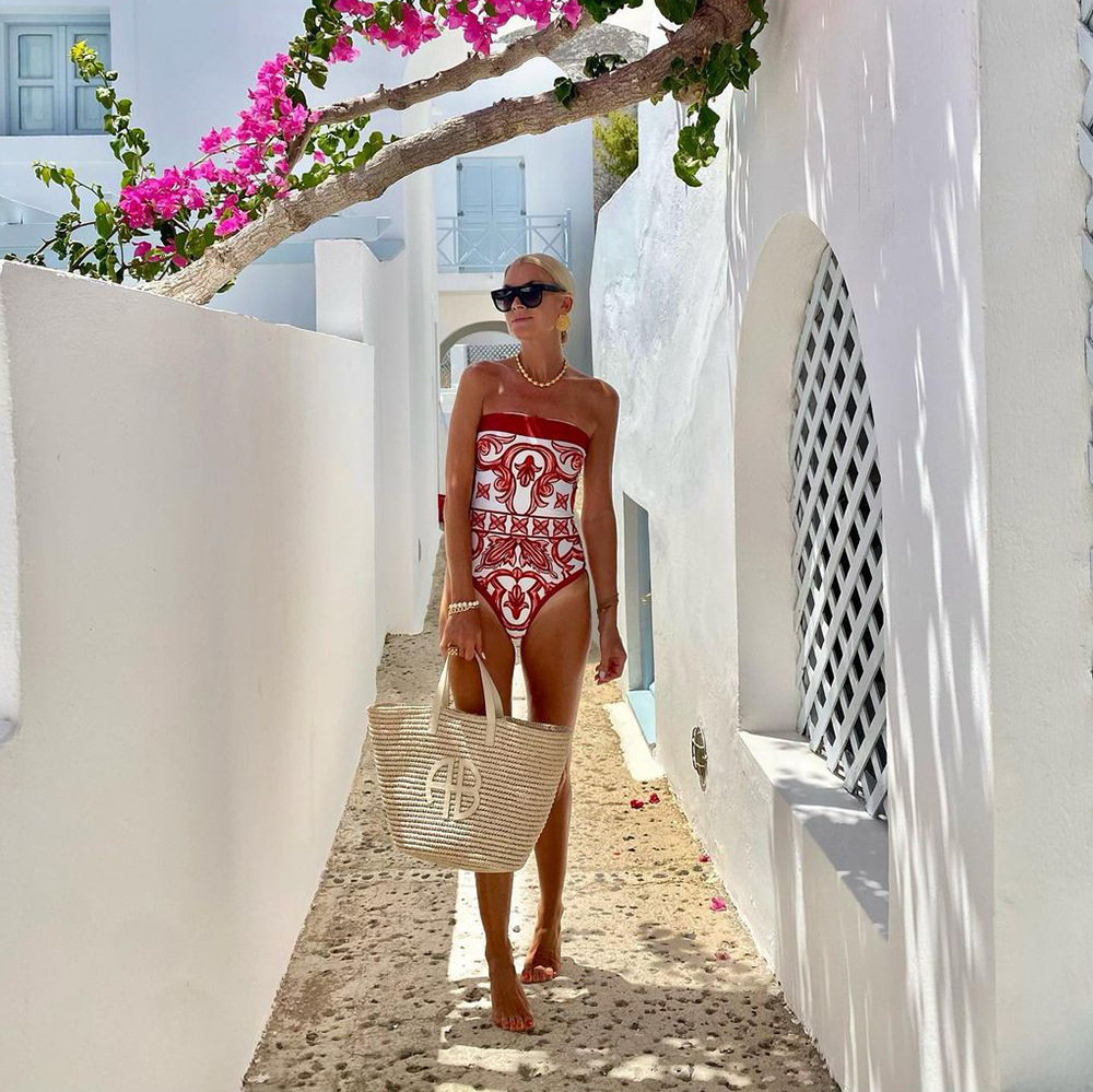 Ethnic-Inspired Printed One-Piece Swimsuit with Matching Skirt Set