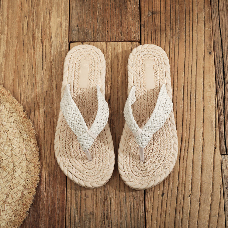 Braided Strap Flip Flop Sandals with Woven Rope Sole Casual Lightweight Design for Summer Beach and Daily Wear