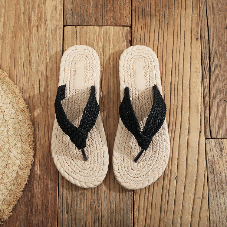 Braided Strap Flip Flop Sandals with Woven Rope Sole Casual Lightweight Design for Summer Beach and Daily Wear