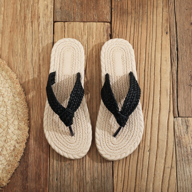 Braided Strap Flip Flop Sandals with Woven Rope Sole Casual Lightweight Design for Summer Beach and Daily Wear