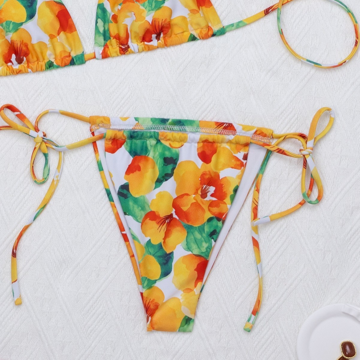Floral Triangle Bikini Set Adjustable Neck Tie Side Tie Bottom