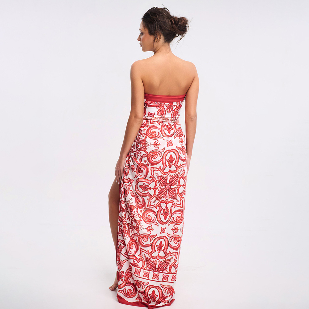 Ethnic-Inspired Printed One-Piece Swimsuit with Matching Skirt Set