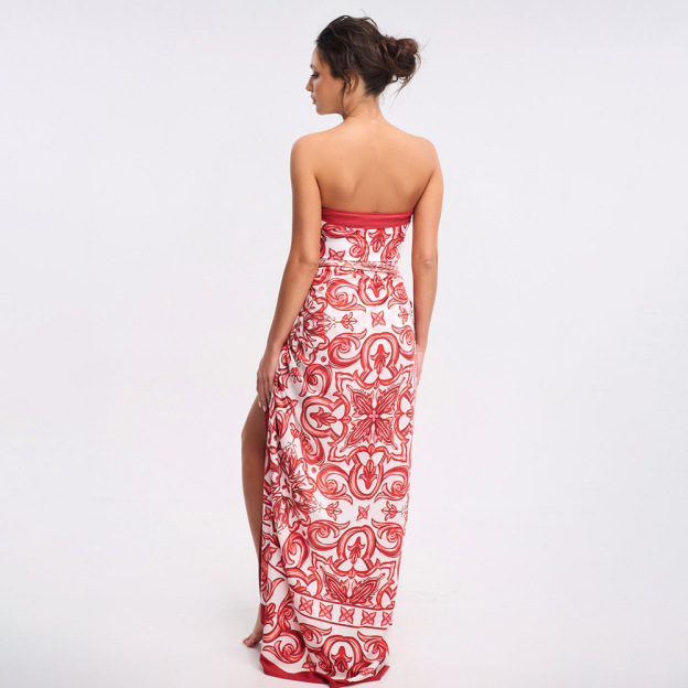 Ethnic-Inspired Printed One-Piece Swimsuit with Matching Skirt Set