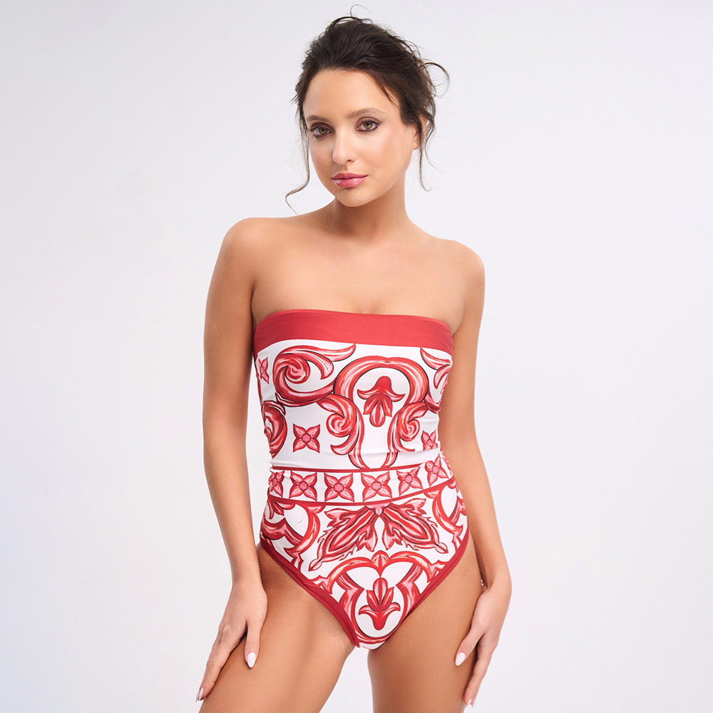 Ethnic-Inspired Printed One-Piece Swimsuit with Matching Skirt Set