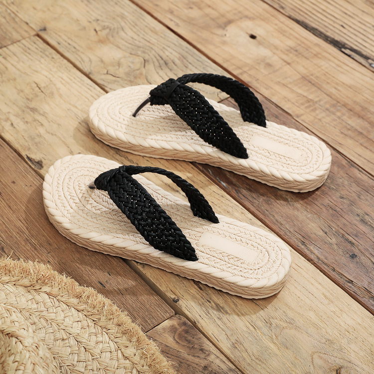 Braided Strap Flip Flop Sandals with Woven Rope Sole Casual Lightweight Design for Summer Beach and Daily Wear