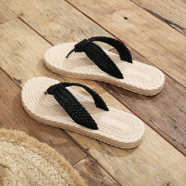 Braided Strap Flip Flop Sandals with Woven Rope Sole Casual Lightweight Design for Summer Beach and Daily Wear
