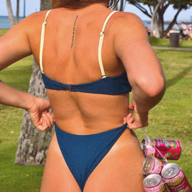 Triangle Bikini Top with Contrast Straps and Low Waist Side Tie Bottom