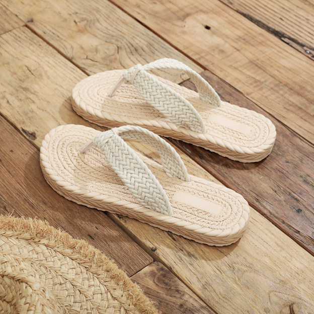 Braided Strap Flip Flop Sandals with Woven Rope Sole Casual Lightweight Design for Summer Beach and Daily Wear