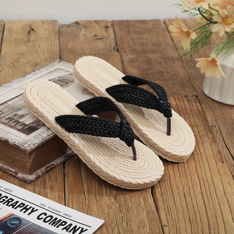 Braided Strap Flip Flop Sandals with Woven Rope Sole Casual Lightweight Design for Summer Beach and Daily Wear