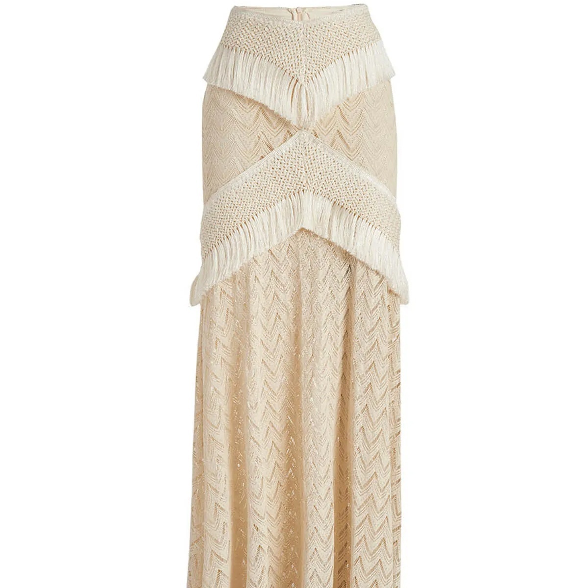 Boho Swim Cover-Up Set Fringe Knit Top High Waist Bottom Layered Skirt