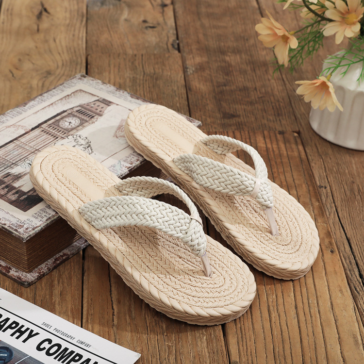 Braided Strap Flip Flop Sandals with Woven Rope Sole Casual Lightweight Design for Summer Beach and Daily Wear