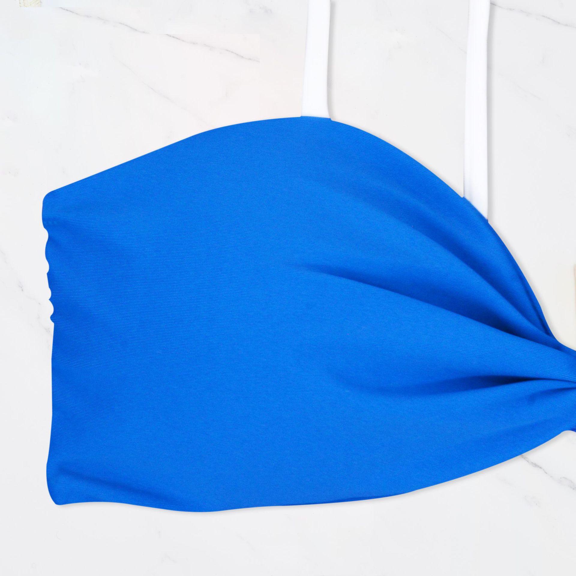 Triangle Bikini Top with Contrast Straps and Low Waist Side Tie Bottom