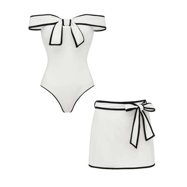 Black & White One-Piece Swimsuit Set