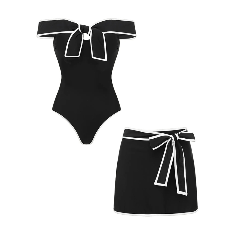 Black & White One-Piece Swimsuit Set