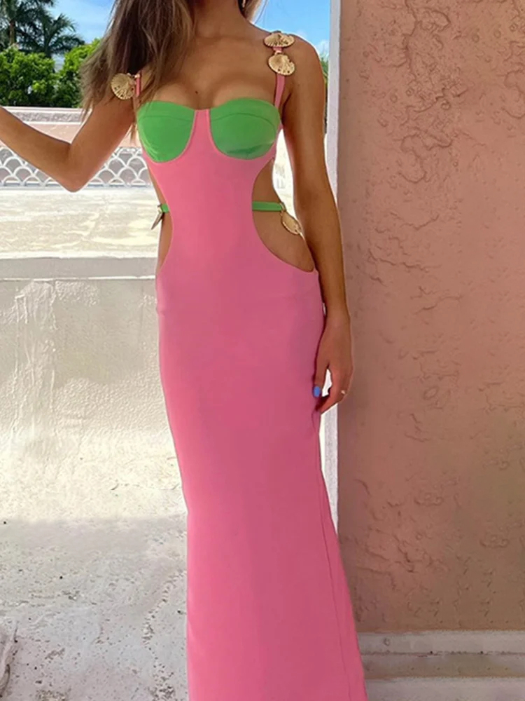 Cutout Slit Back Cami Dress with Contrast Detail