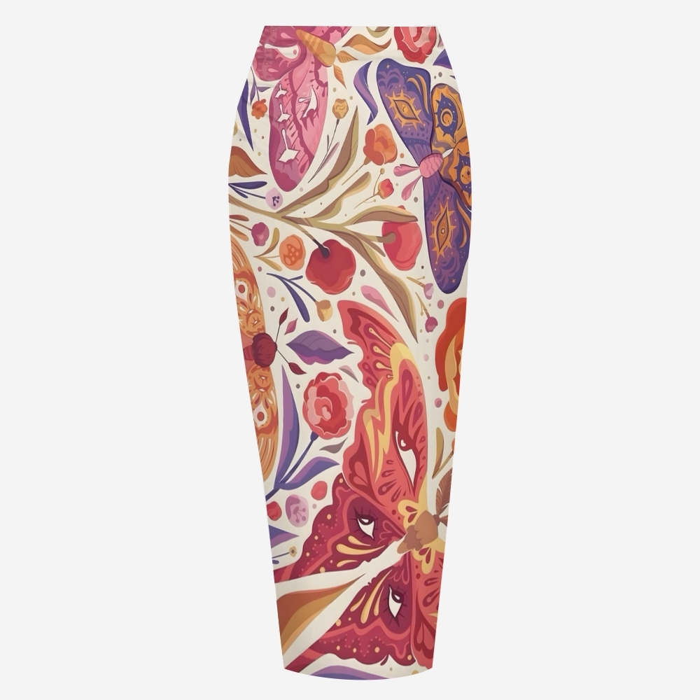 Burnt Orange Halter Bikini Top with Abstract Print Bottom and Wrap Skirt