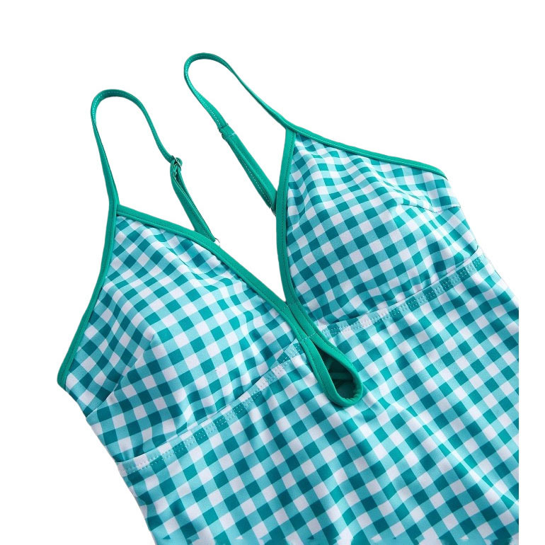 Women's Plaid Print One-Piece Swimsuit and Matching Skirt