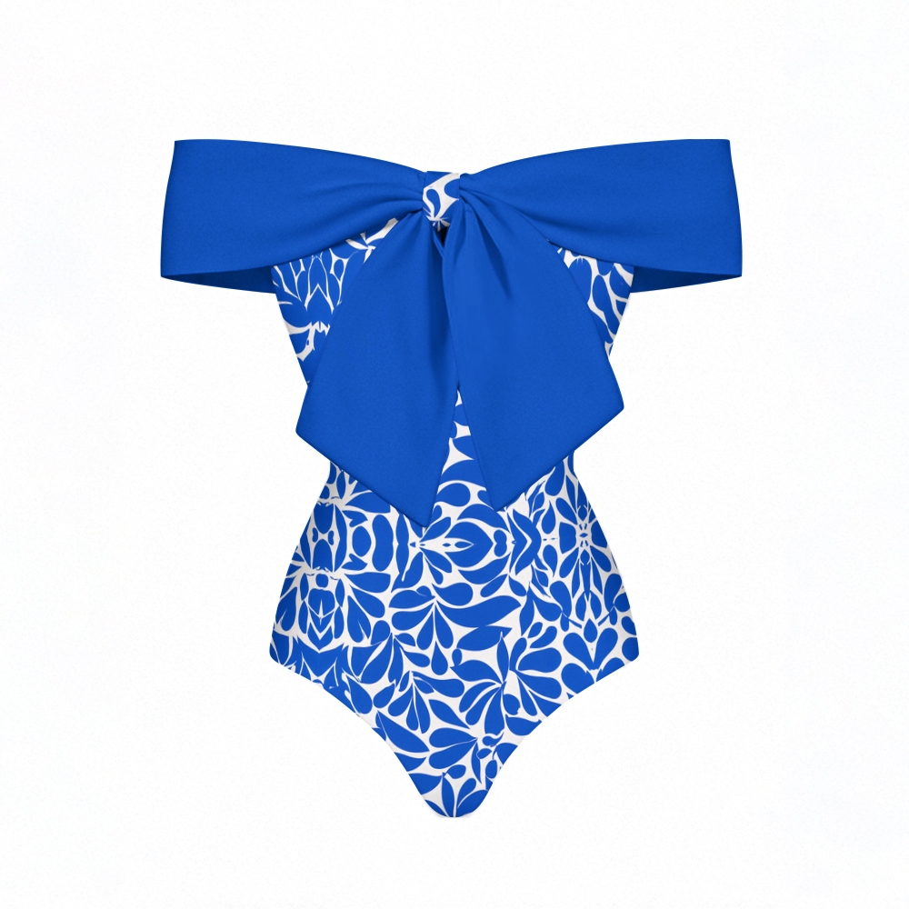 Floral Bow Bow-Tied One-Piece Swimsuit With Matching Sarong