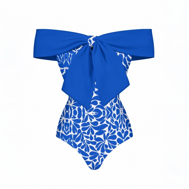 Floral Bow Bow-Tied One-Piece Swimsuit With Matching Sarong