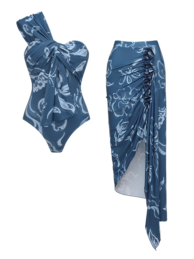 One Shoulder Printed Swimsuit Set