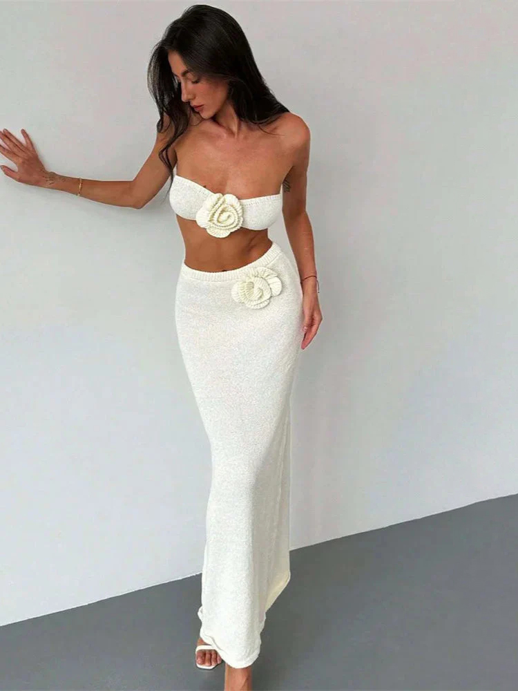 Knit Floral Patchwork Tube Top Boho Dress