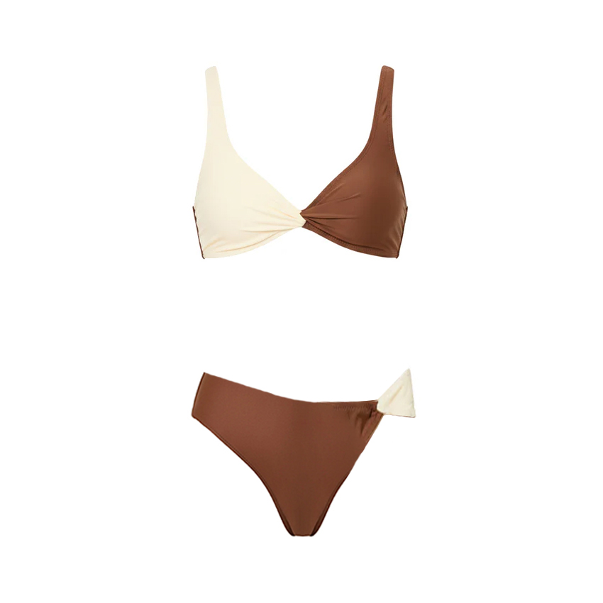 Chocolate Color Two Tone Bikini Swimsuit Set
