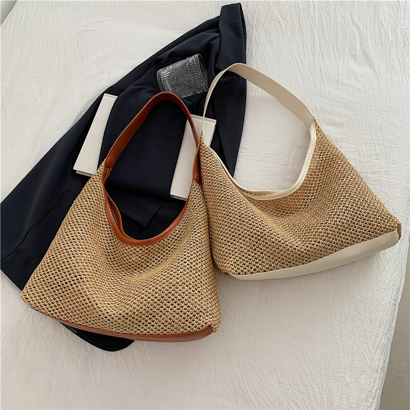 Retro Woven Tote Straw Large Capacity Underarm Shoulder Bag Vacation Beach Bag