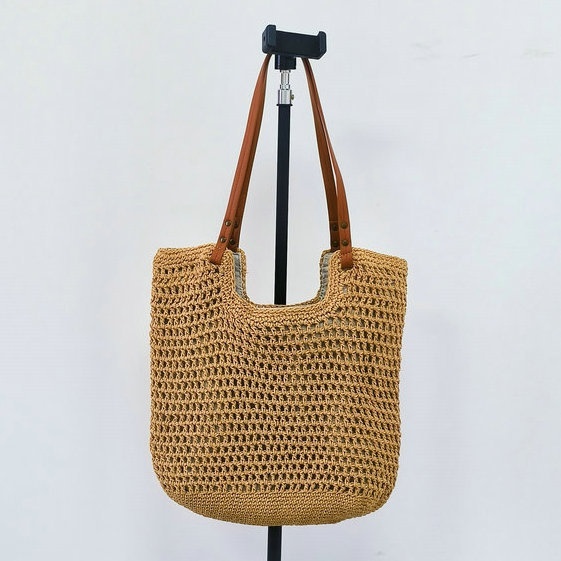 Vacation-Style Woven Large Capacity Tote Shoulder Bag Beach Tote
