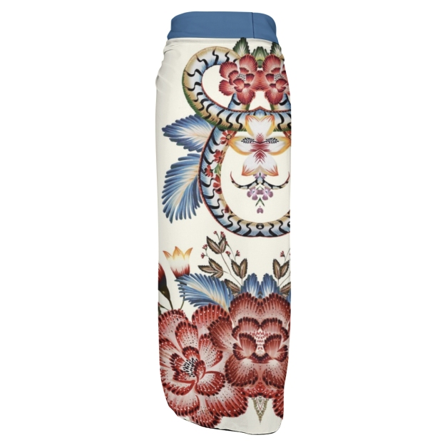 Women's Tropical Print One Shoulder Crop Top with Matching Sarong Skirt