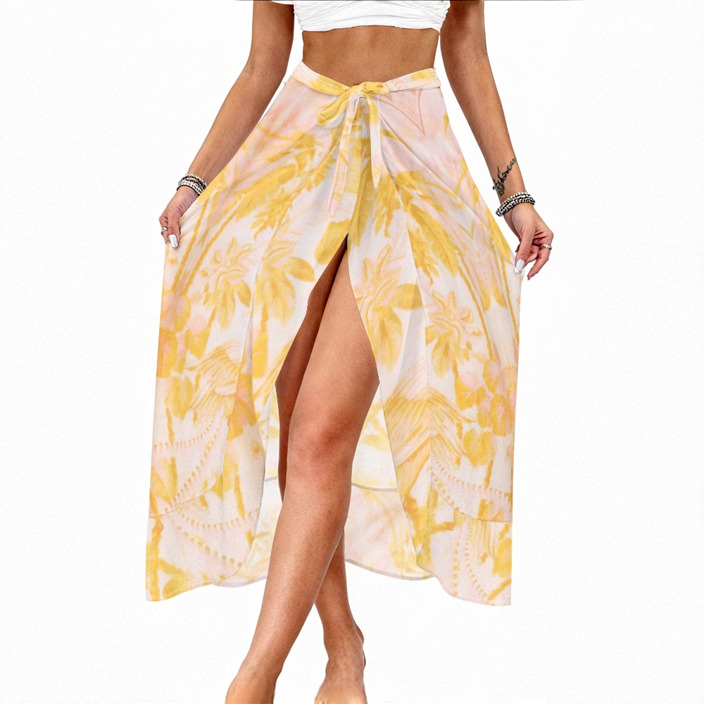 Vintage Floral Strapless Keyhole Detail One-Piece Swimsuit with Matching Sarong Skirt