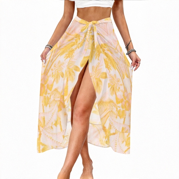 Vintage Floral Strapless Keyhole Detail One-Piece Swimsuit with Matching Sarong Skirt