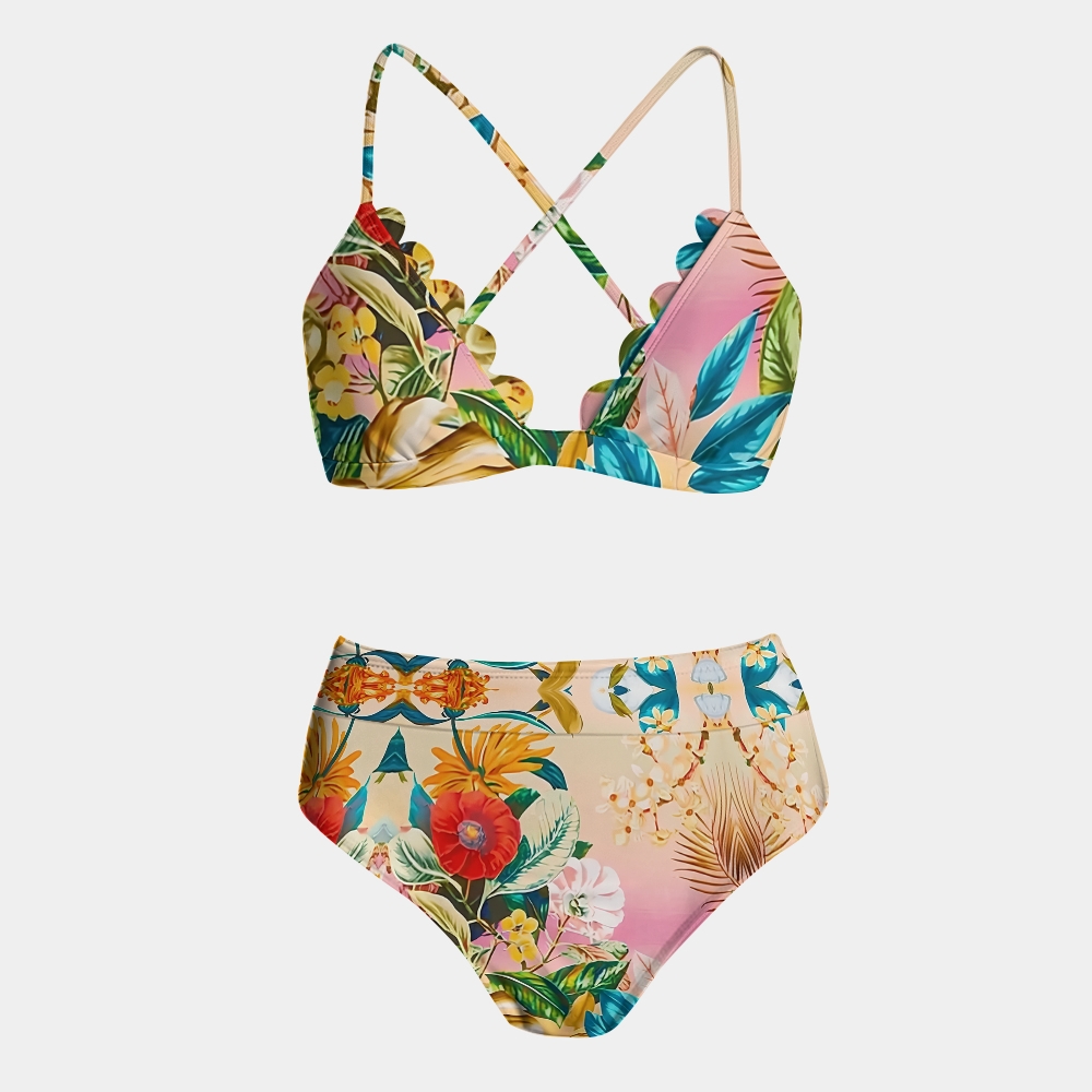 Tropical Floral One-Piece Swimsuit with Matching Sarong Skirt