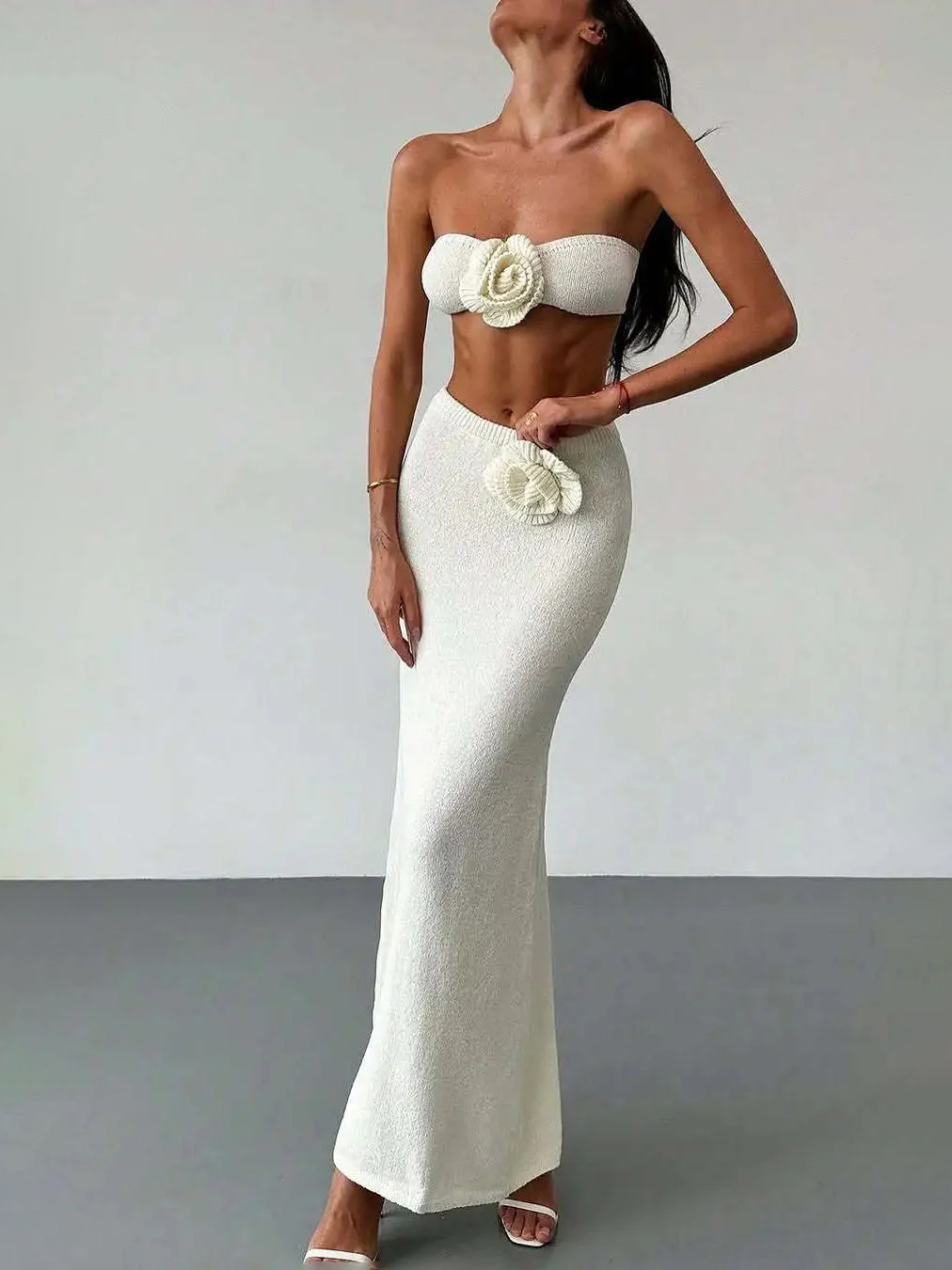 Knit Floral Patchwork Tube Top Boho Dress