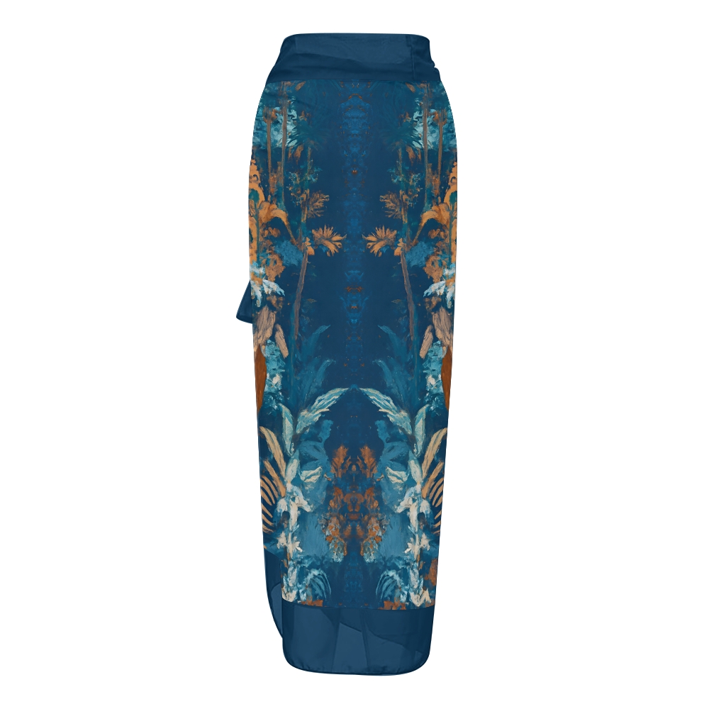 Women's One-Shoulder Scenery Under Moonlight Print One-Piece Swimsuit with Skirt